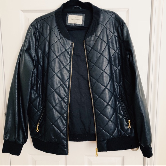 ASOS Curve Jackets & Blazers - River island black leather quilted bomber jacket
